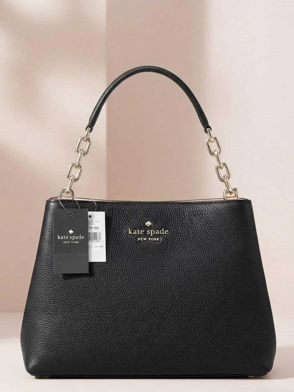 kate spade Black Pebbled Leather Satchel with light pink inner trim